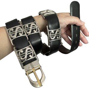 Vintage Reversible Black / Brown Leather Belt w/ Dollar Sign Sliders - 42"